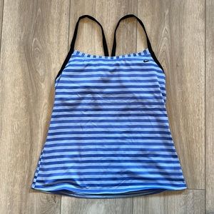 Nike Women Tankini Padded Swim Tank Top Blue Stripe Swimwear Straps Pull on